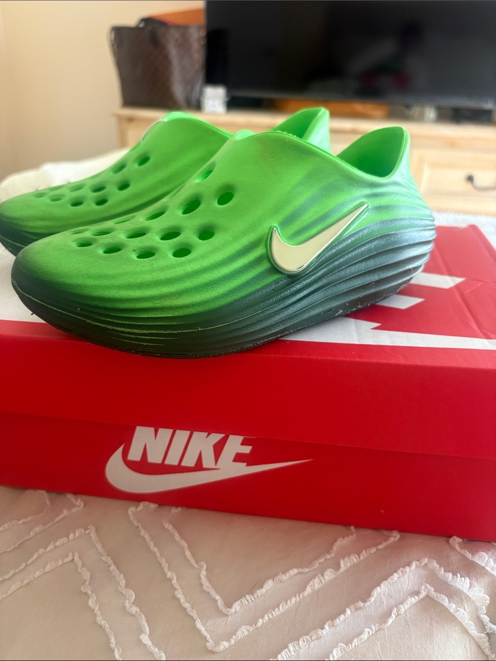 Nike Kids Green Gradient Slip-On Clog with Silver Swoosh